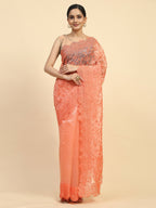 Vamsee Sujal Orange Organza Saree | Grocsy