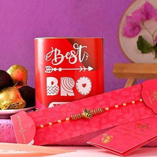 Ganesha Pearl Rakhi & Handmade Chocolate Truffle Combo | Grocsy