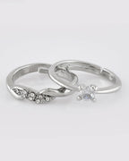 VOJ Stainless Steel Cubic Zirconia Silver Plated Adjustable Ring Set for Couple | Grocsy