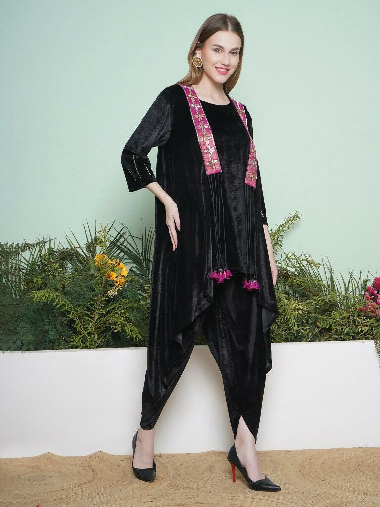 Joban Fashion Black Dhoti Salwaar with Inner and Hand Embellished Jacket | Grocsy