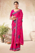 Pink Georgette Bandhni Printed Saree With Unstitched Blouse Piece - Shanaya | Grocsy