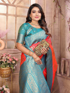 Joban Fashion Pink Banarasi Soft Silk Woven Saree | Grocsy