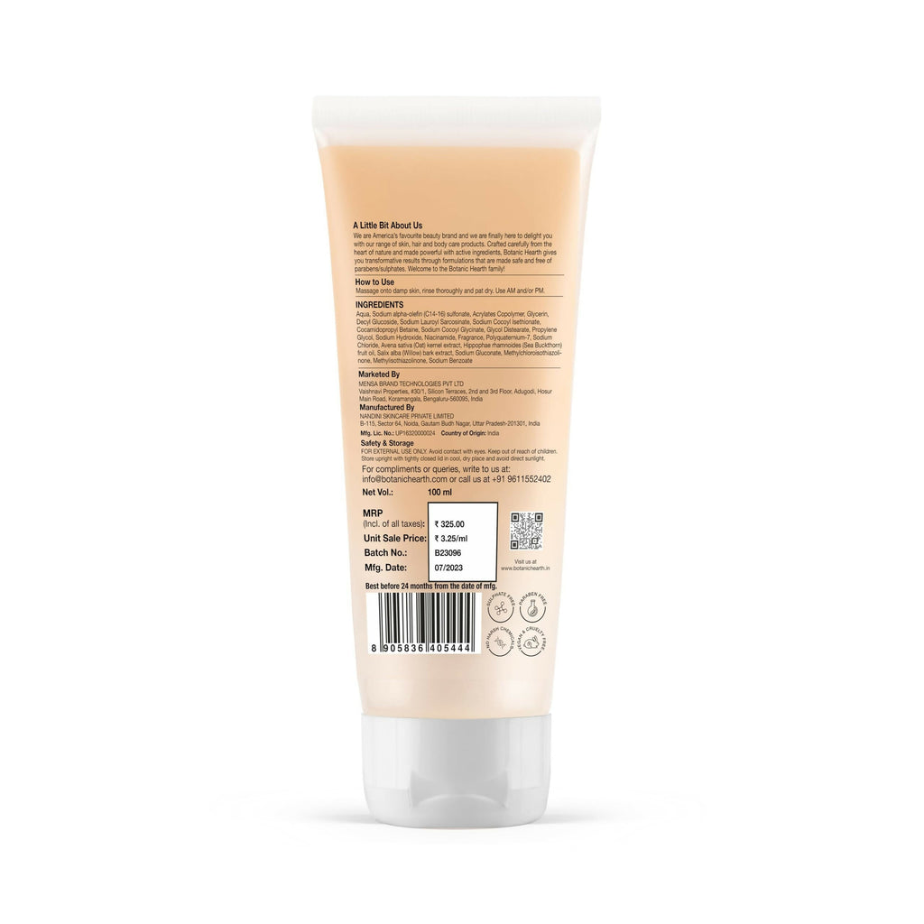 Botanic Hearth Oat & Niacinamide Cleanser Face Wash Enriched with Seabuckthorn Fruit Oil, Willow Bark Extract | Grocsy
