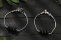 Mominos Fashion Kamal Johar Oxidised Plain Silver With Black Beads Anklets | Grocsy