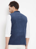 Even Apparels Blue Polyester Men's Nehru Jacket-Contrast Lining-Inbuilt Pocket Square | Grocsy