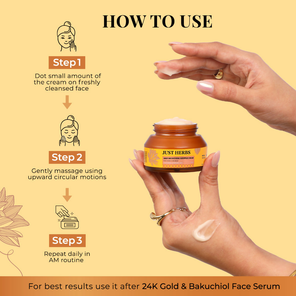 Just Herbs Pure Ghee & 24K Gold Deep Nourishing Souffle Cream | Grocsy