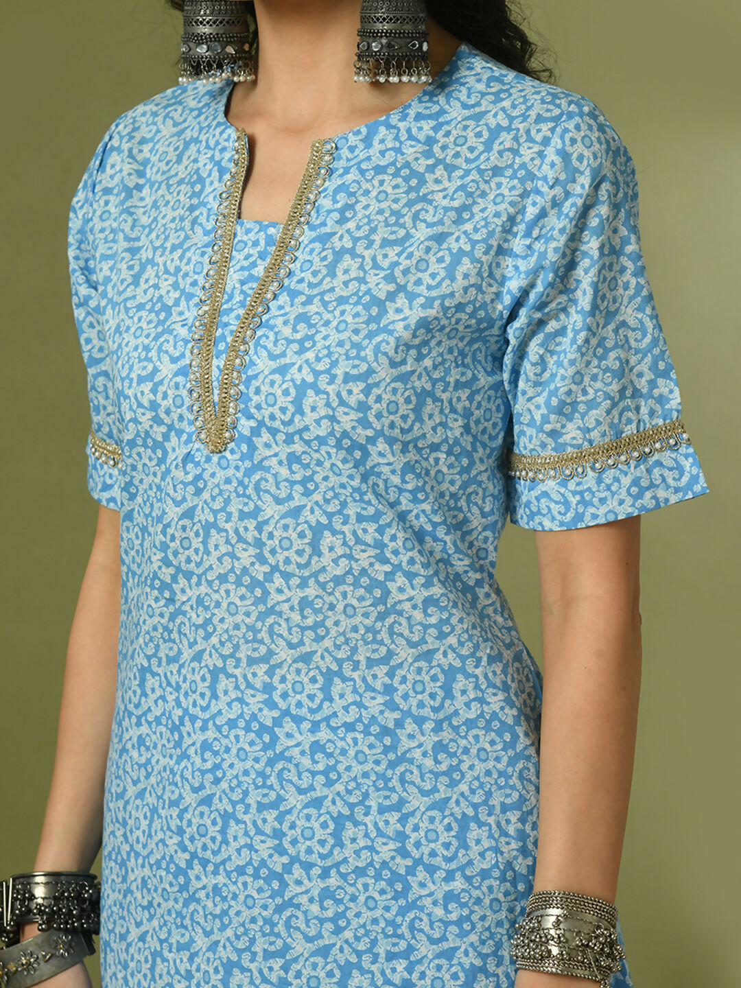 Myshka Women's Blue Printed Cotton Straight Party Kurta Set | Grocsy
