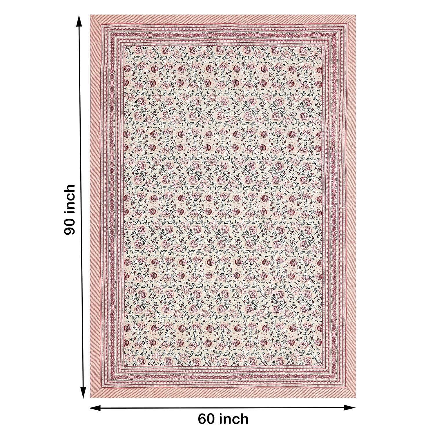 Blocks Of India Hand Block Printed Cotton Rectangular Table Cloth - Pink Kalamkari | Grocsy