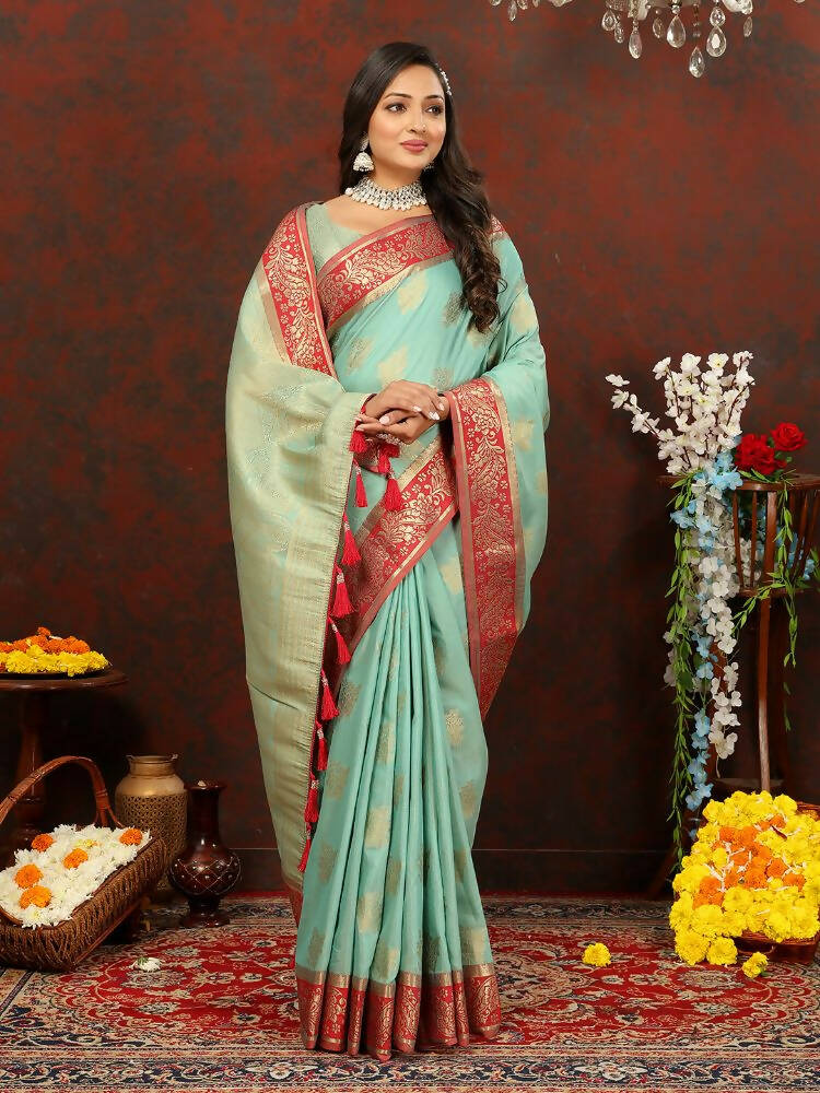 Lorenvalley Fashion Skyblue Cotton Woven Design with Zari Weaving Design Saree | Grocsy