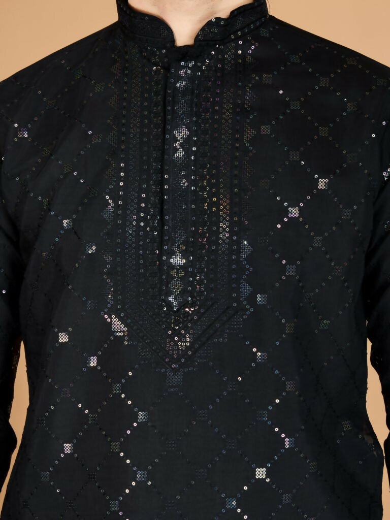Vastranavya Black Exclusive Festival Wear Viscose Silk Thread & Sequence Embroidered Work Kurta with Dupatta | Grocsy