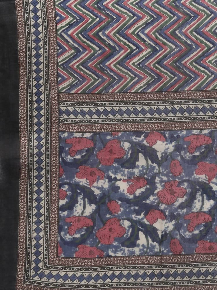 Yufta Women Navy Blue & Red Floral Printed Pure Cotton Kurta with Trouser and Dupatta | Grocsy