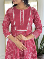 The52 Women's Beautiful Rayon Fabric Printed Work Flared Kurta Pant and Dupatta Set | Grocsy