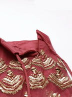 House of Panchhi Women Rosegold Net Embroidered Mirror Lehenga & Blouse with Dupatta | Grocsy
