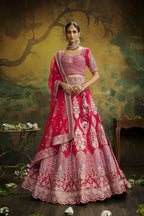 House of Panchhi Red Pure Silk Moti & Zarkan heavy embroidery Lehenga choli & Dupatta | Grocsy