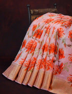Shades Of Baby Peach With Floral Design Semi Chanderi Saree By Gayathri Reddy Designer Studio | Grocsy