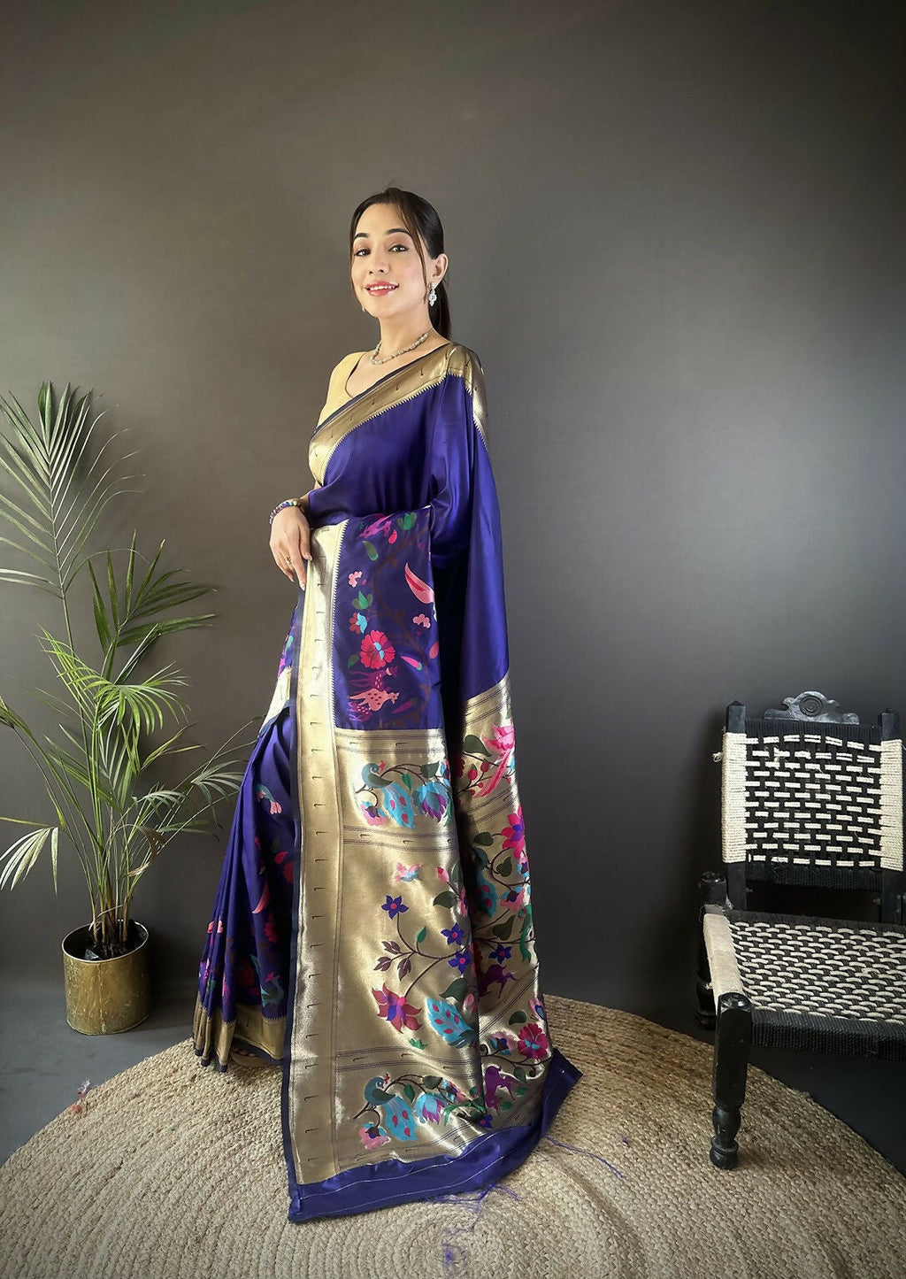 Joban Fashion Royal Blue Floral Paithani Sarees | Grocsy