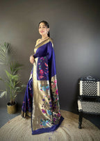 Joban Fashion Royal Blue Floral Paithani Sarees | Grocsy