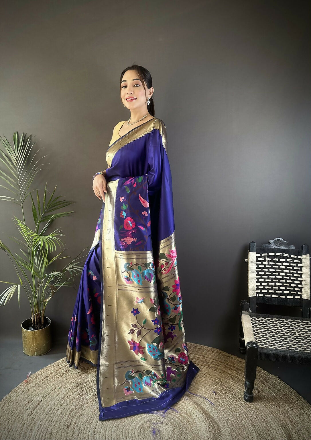 Joban Fashion Royal Blue Floral Paithani Sarees | Grocsy
