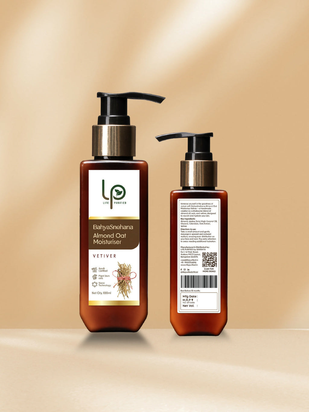 Life Purified Bahyasnehana Almond Oat Moisturiser - Body Lotion - Vetiver | Grocsy