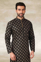Raivat Ethnic Cotton Printed Work Kurta Pajama In Mehendi Green Colour | Grocsy