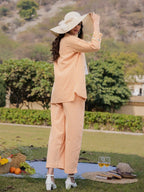 Yufta Weaved Cotton Checks Printed Co Ord Set With Embroidery | Grocsy
