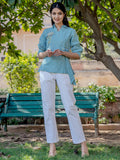 Yufta Weaved Sea Green Cotton Checks Printed Top With Embroidery | Grocsy