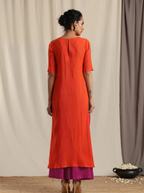 trueBrowns Orange Crinkle Slit Kurta Pant Set | Grocsy