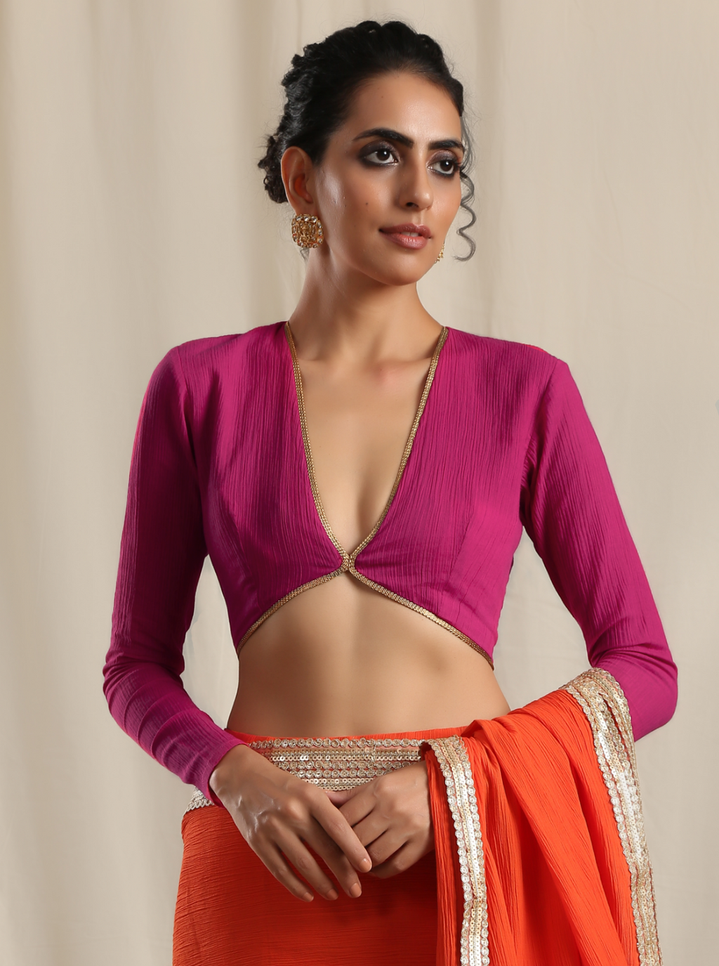 trueBrowns Pink Crinkle Gota Blouse | Grocsy