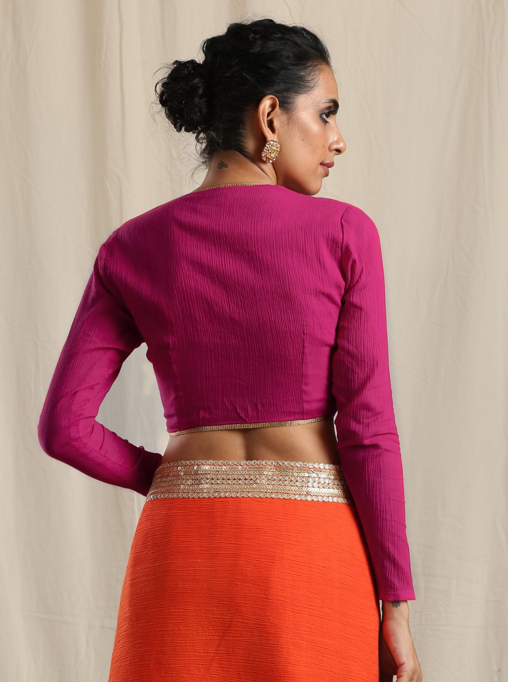 trueBrowns Pink Crinkle Gota Blouse | Grocsy