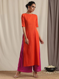 trueBrowns Orange Crinkle Slit Kurta Pant Set | Grocsy