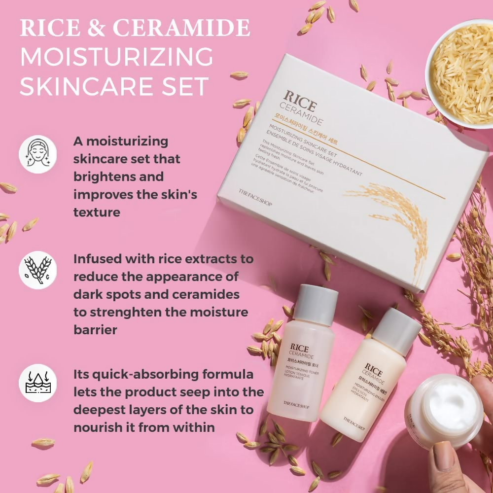 The Face Shop Rice & Ceramide Moisturizing Skincare Set Kit | Grocsy