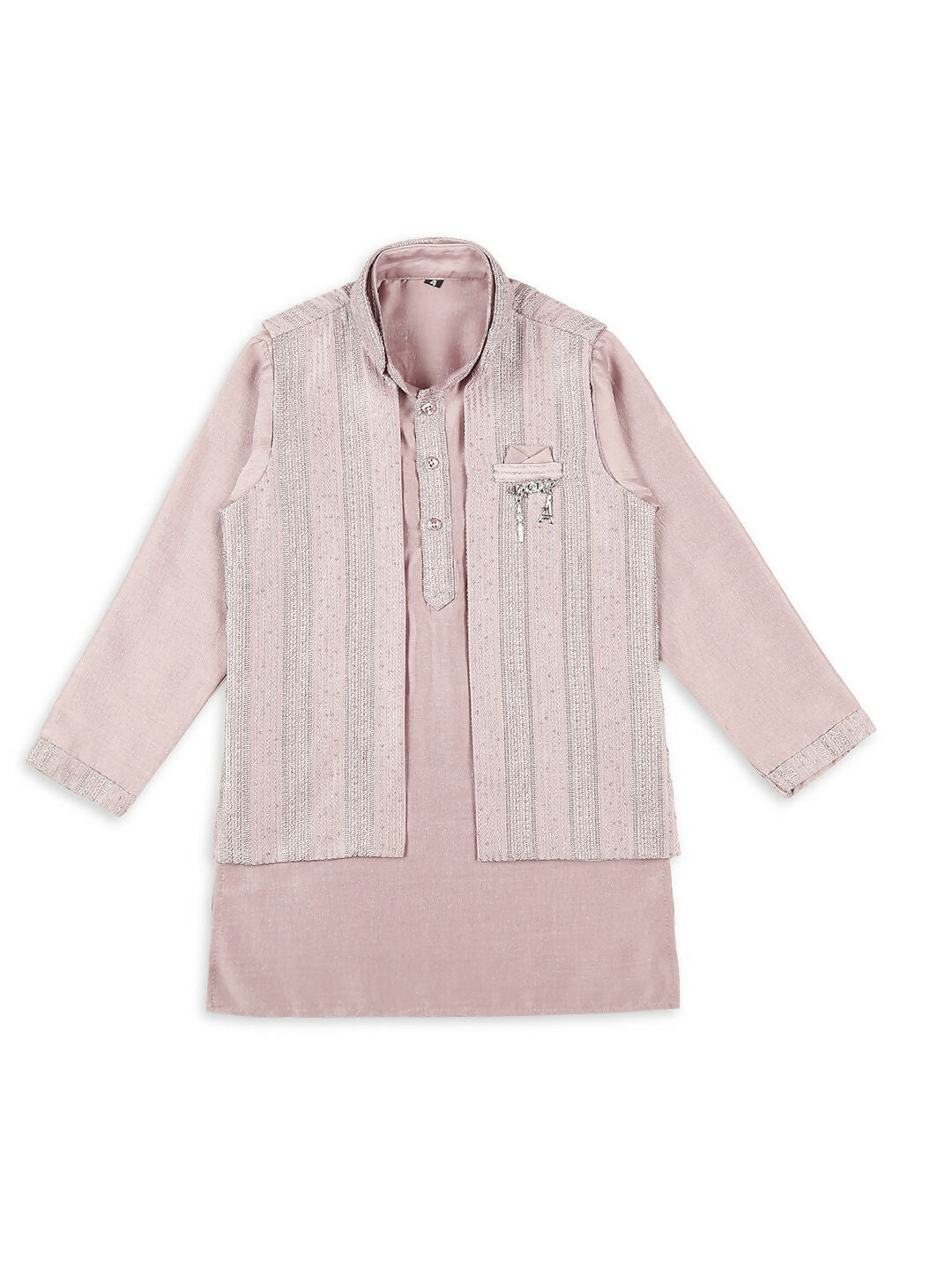 Joban Fashion Kids Island Embroidery Sequence Full Sleeves Kurta, Pyjama Set with Nehru Jacket - Pink | Grocsy