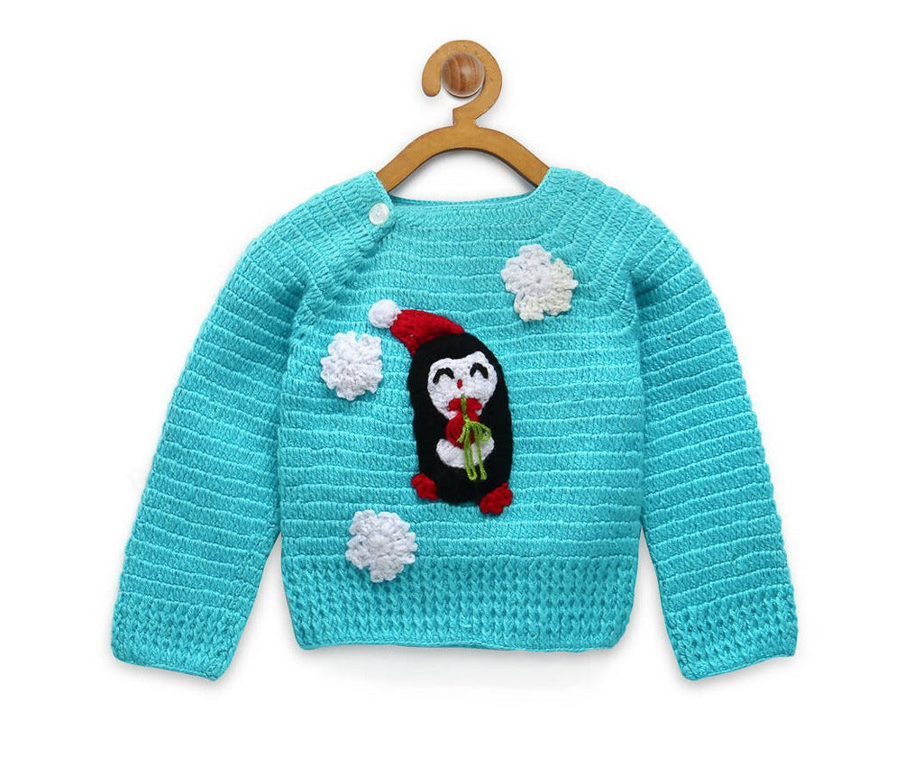 Chutput Kids Blue Coloured Solid Pullover with Penguin Applique Detail | Grocsy