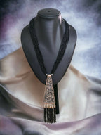 Inhanns Day-To-Dinner Tie Shaped Oxidized Black Metal Multi-Layered Long Only Necklace - Black | Grocsy