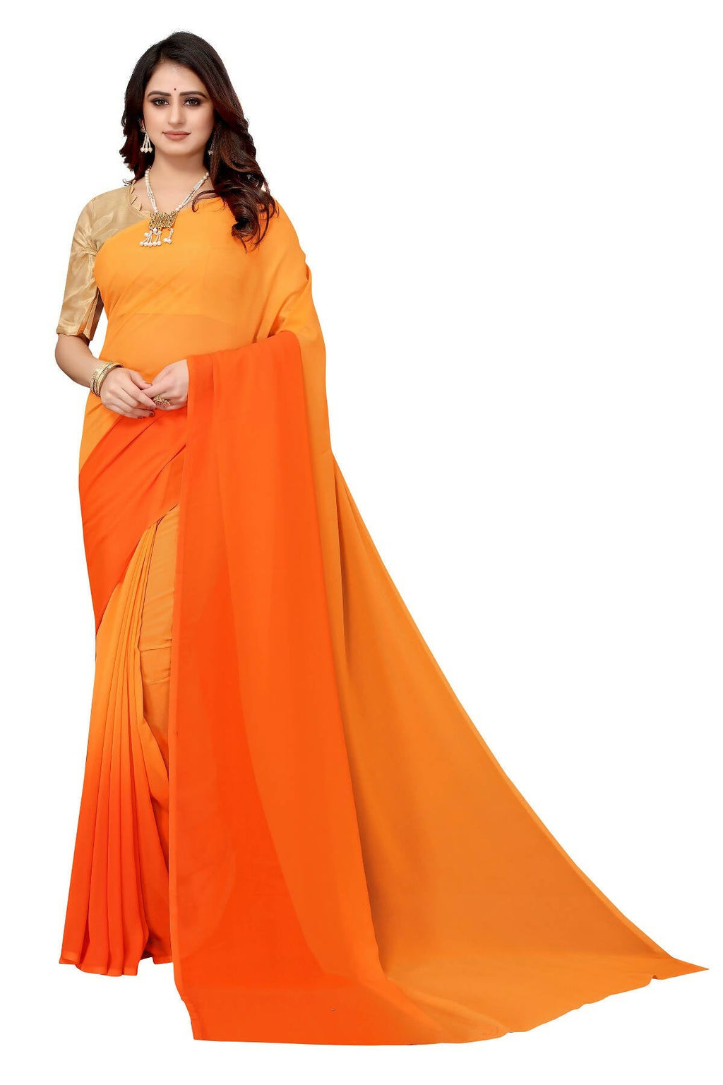 Vamika Orange Half N Half Georgette Saree | Grocsy