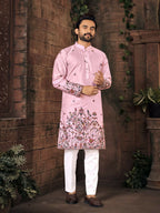 Anaita Pink Multi Thread Work Silk Straight Kurta | Grocsy