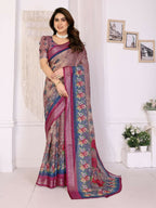 PR Fashion Purple Handloom Linen Cotton Zari Saree | Grocsy