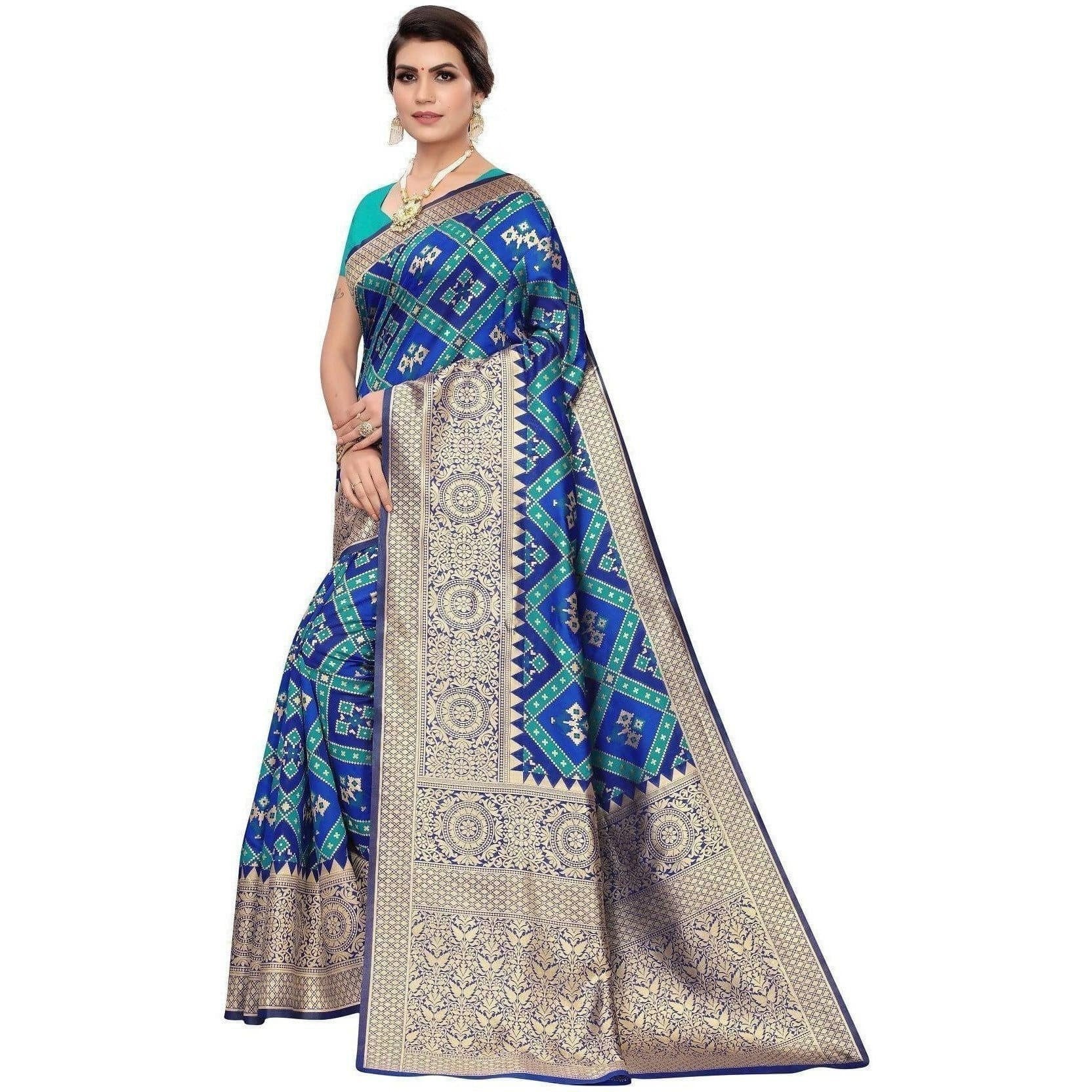 Vamika Banarasi Jaquard Blue Weaving Saree (Banarasi 18) | Grocsy