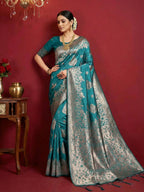 Shree Shyam Fashion Sea Green Silk Blend Saree | Grocsy