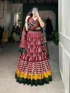 Vastranavya Traditional Printed Tusser Silk Lehenga Choli - Maroon | Grocsy
