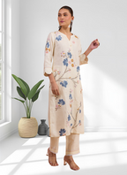 Joban Fashion Cream Linen Embroidered Readymade Long Kurta With Pant | Grocsy
