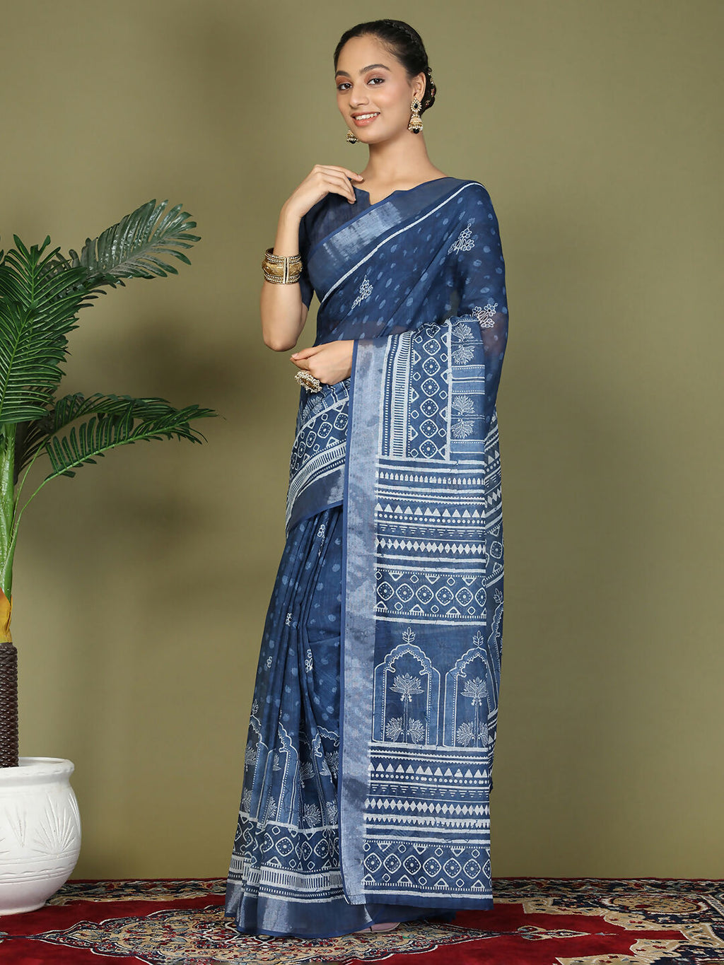 Shree Shyam Fashion Cotton Blue Saree | Grocsy