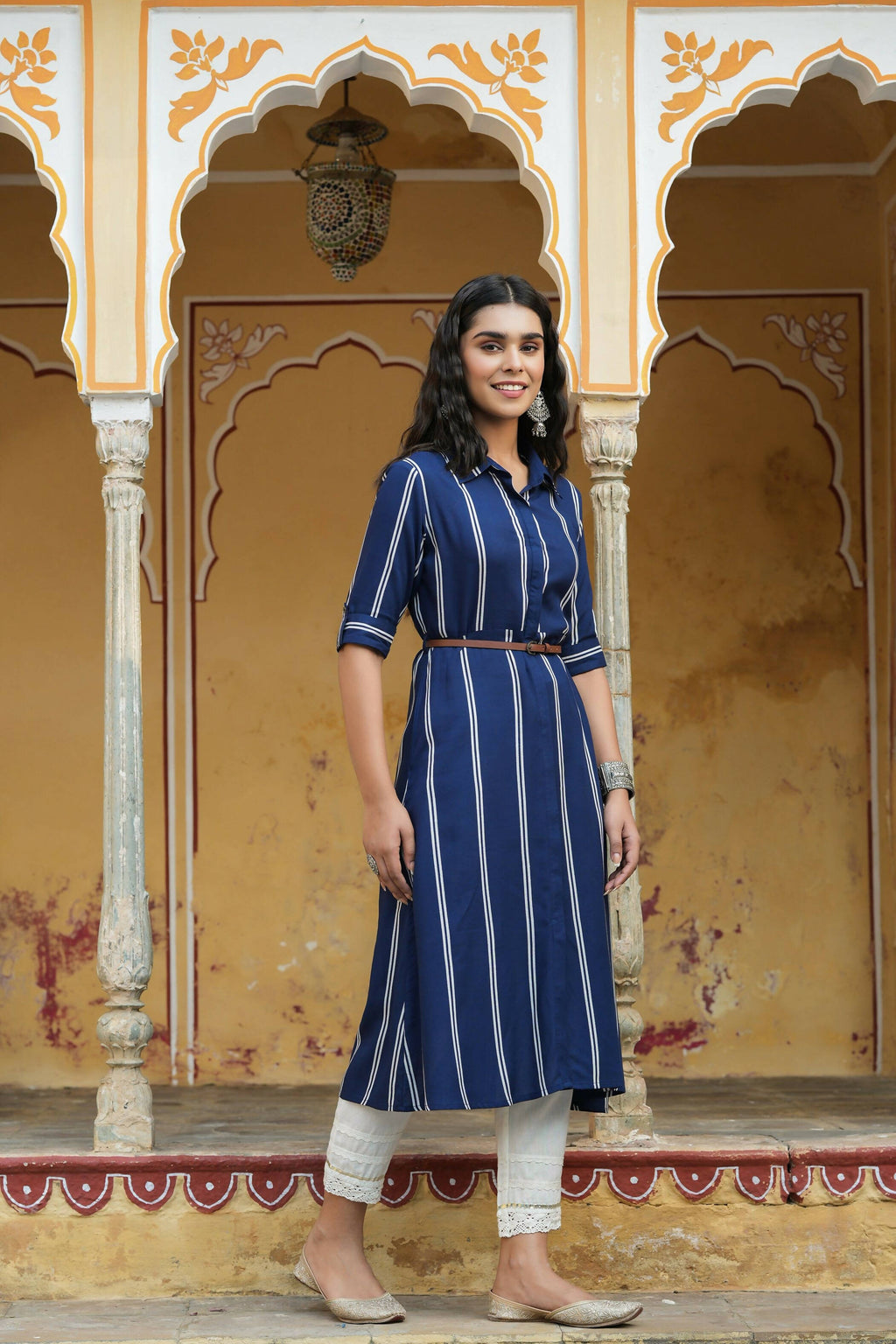 Juniper Women's Navy Rayon Staple Printed A-Line Dress | Grocsy