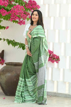 Beatitude Green Cotton Tanchori Handloom Saree | Grocsy