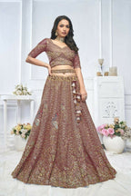 Kesar Fab Purple Net Embroidered Lehenga | Grocsy