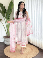 White Multi Viscose Chanderi Stitched Suit With Dupatta - Tanisha | Grocsy