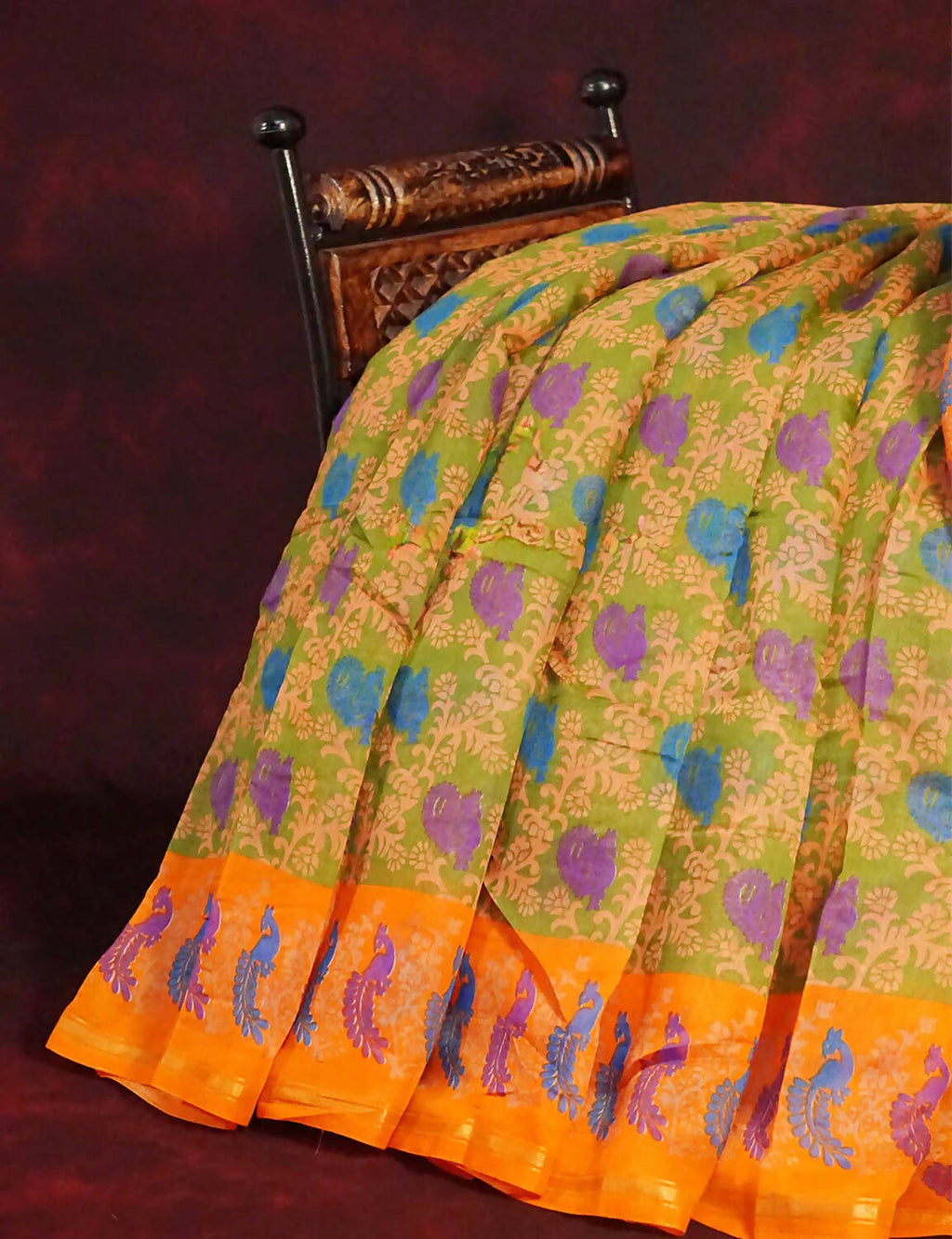 Pastel Peach All Over Printed Semi Chanderi Saree By Gayathri Reddy Designer Studio | Grocsy