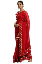 Janasya Women Women's Red Poly Georgette Printed Saree With Blouse Piece | Grocsy