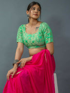 Amodini Designer Studio Women's Banarsi Brocade Rama Green Blouse | Grocsy