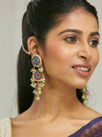 Nuyug 22K Gold-Plated Kundan Studded & Pearl Beaded Crescent Shaped Kanauti Earrings | Grocsy